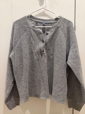 Old Navy Gray Waffle-Knit Henley Pullover